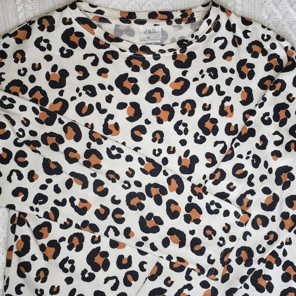 COPY - 2pc Zara Girls Size 9/10 Tiger Leopard Animal Print Leggings + Top - Picture 2 of 4